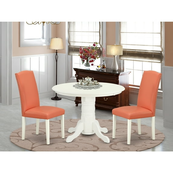 Round Dinette Set 3pc - 42" Table & 2 Parson Chairs - Pink Flamingo PU Leather - Eclectic Elegance