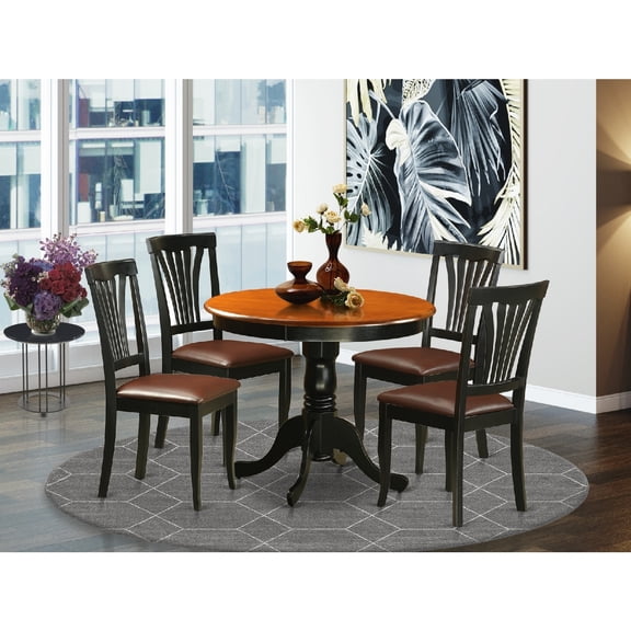 Kitchen Table Set 5 Piece - Dining Table & Chairs - Round Pedestal Table - Modern Farmhouse Style