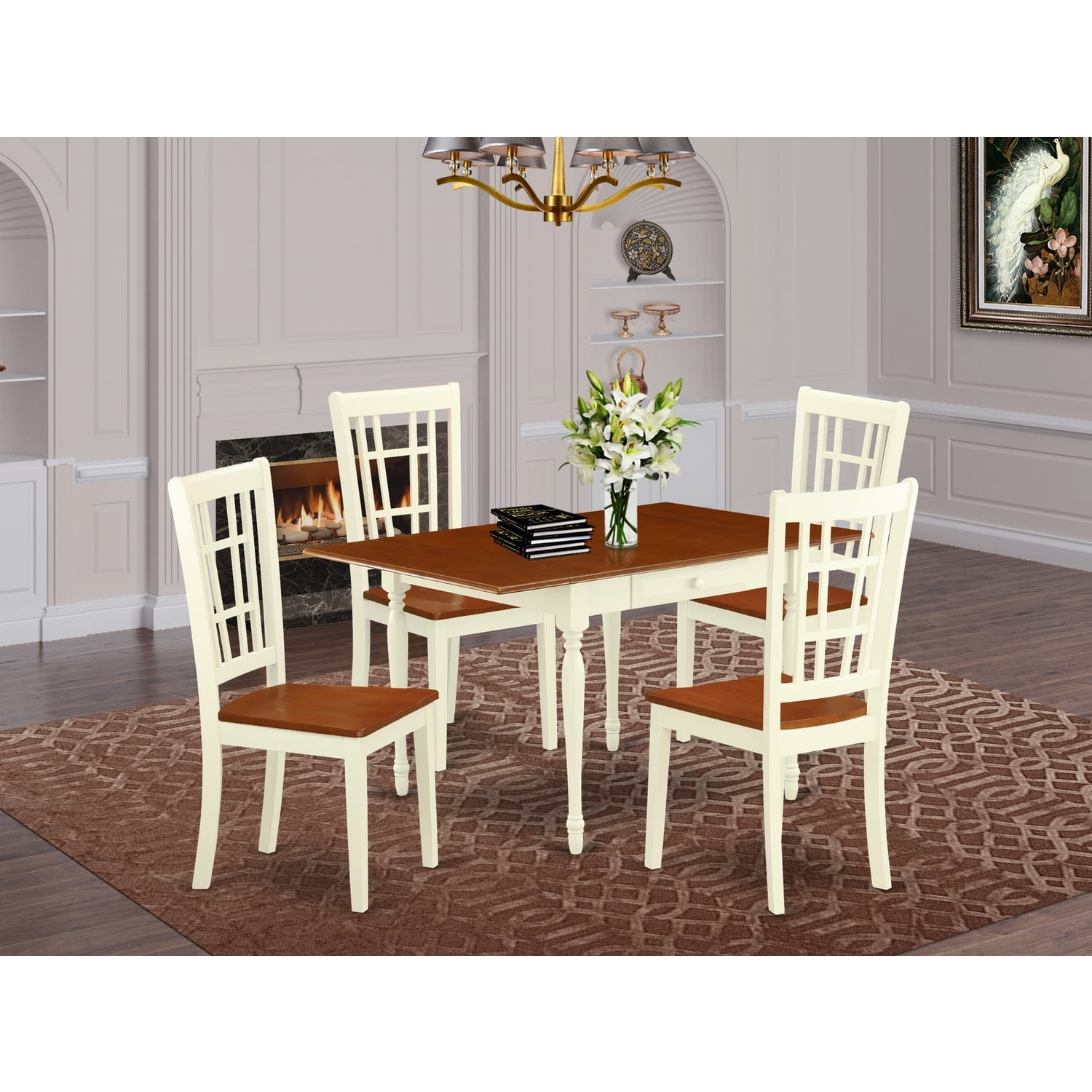 Buttermilk and Cherry Solid Wood Dining Set with 4 Chairs