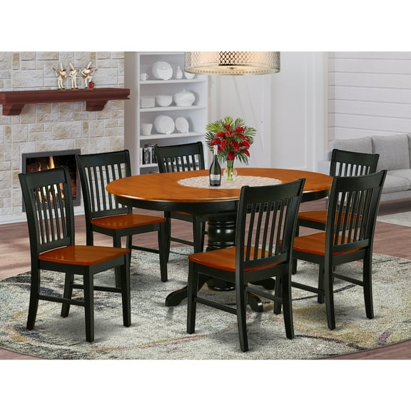 HomeStock Eclectic Exclusivity Dining Table Set- 6 Wonderful Wooden Chairs with Linen Fabric Seat - A Butterfly Leaf Pedestal Dining Table, Linen White Finish-Color:Black & Cherry,Size:39" Chair