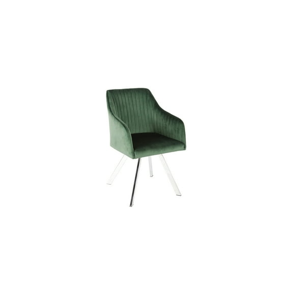 HomeStock Eclectic Elegance Channeled Back Swivel Dining Chair in Green - Retro-Inspired Swivel Dining Chair with Green Velvet Upholstery and Chrome Base, Vertical Channel Tufting