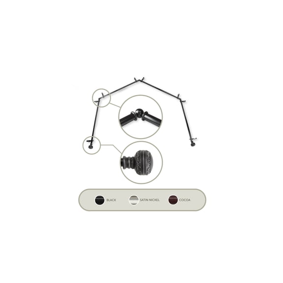 Adjustable Curtain Rods & Hardware Set, 20-72 Inch Length, 13/16" Diameter, Black Finial Curtain Rod