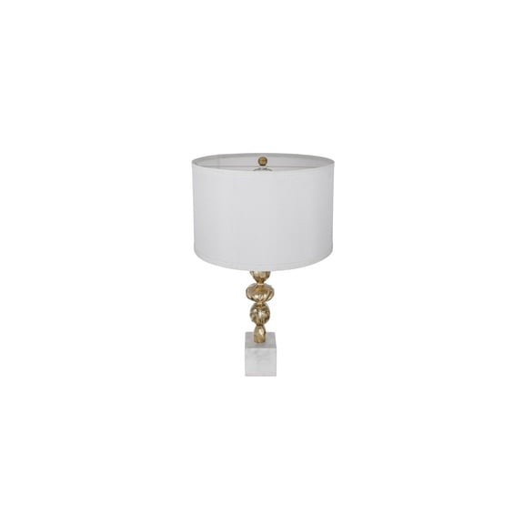 Gold Aluminum Marble Table Lamp - White Drum Shade - 15" Dia x 29"H - Living Room, Bedroom, Office Decor