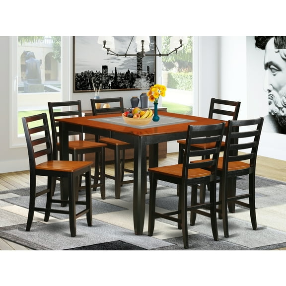 Counter Height Dining Set 7 Piece - Kitchen Pub Table & Chairs - 54 Inch Square Modern Design