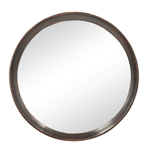 Mango Wood Wall Mirror - 19.8" Round Accent Mirror - Dark Brown Frame - Gallery Wall Decor