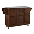 thumbnail image 1 of HomeStock Classic Charm Full Size Kitchen Cart With Top, Mahogany Finish, 51.5 X 18 X 35.25 Inches, Shelved And Drawer Storage, Modern Mobile Kitchen Cart-Color:Stainless Steel Top, 1 of 10