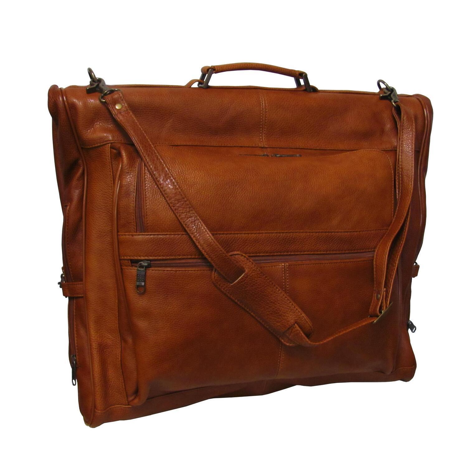 HomeStock French Fabulous Leather Three-Suit Garment Bag - 23" x 5" x 19", Top Grain Cowhide, Durable Travel Companion for Business Trips
