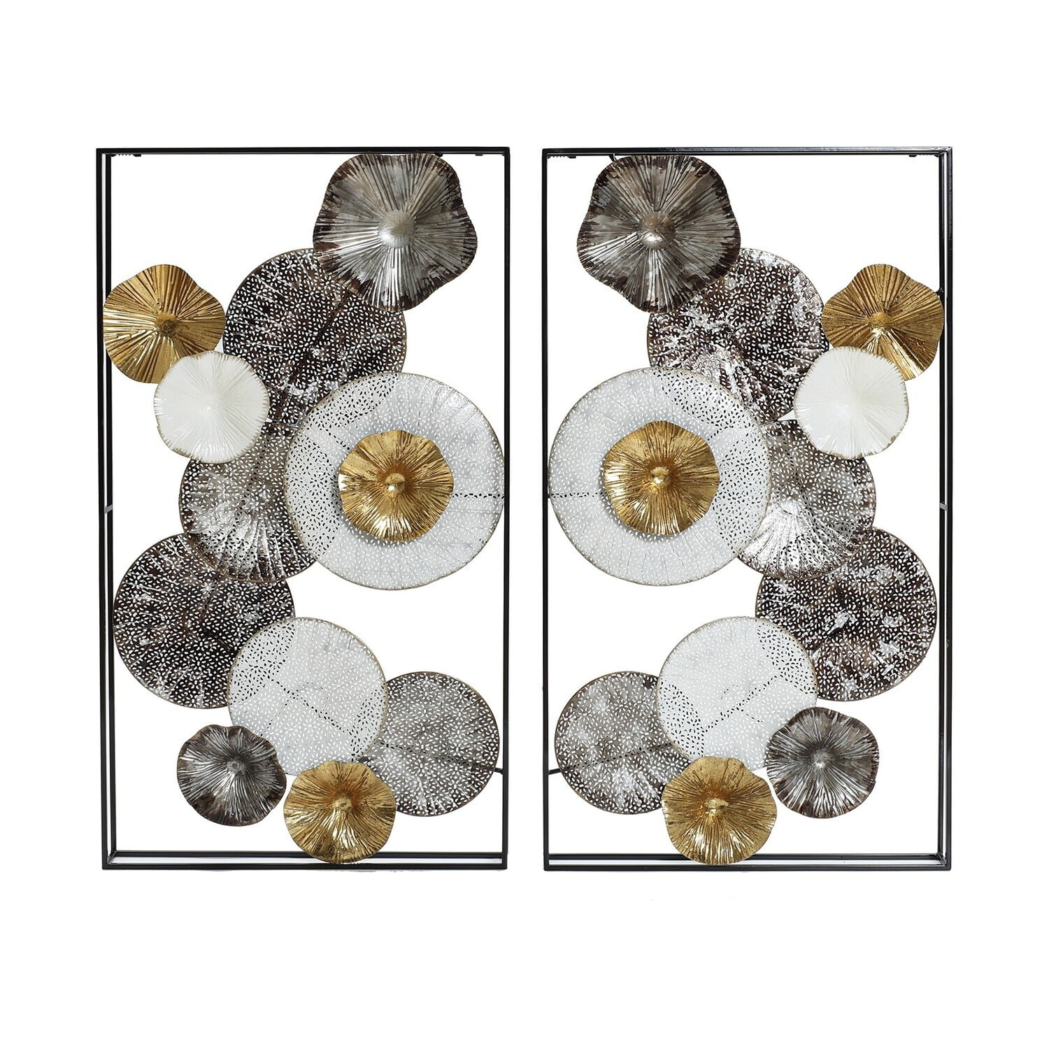Set of 2 Multi-Color Abstract Metal Flower Wall Art Panels