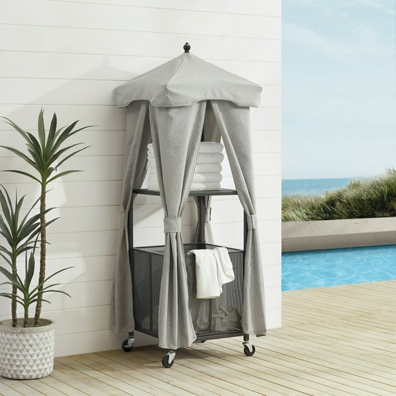 Outdoor Towel Valet - Mobile Poolside Storage with Cover & Mesh Basket