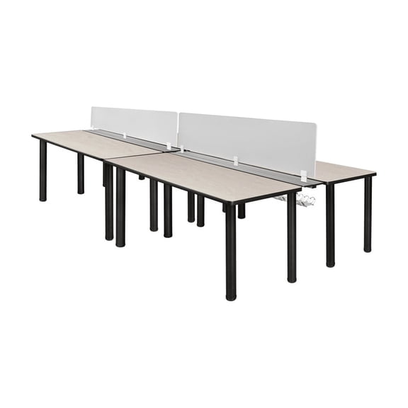 HomeStock Eclectic Escape x 24" Double Benching System with Privacy Divider in Maple and Black for Multi-User Modern Office Settings
