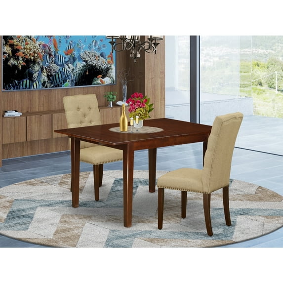 Rectangular Dining Set with Butterfly Leaf & 2 Parsons Chairs - Modern Kitchen Table Set