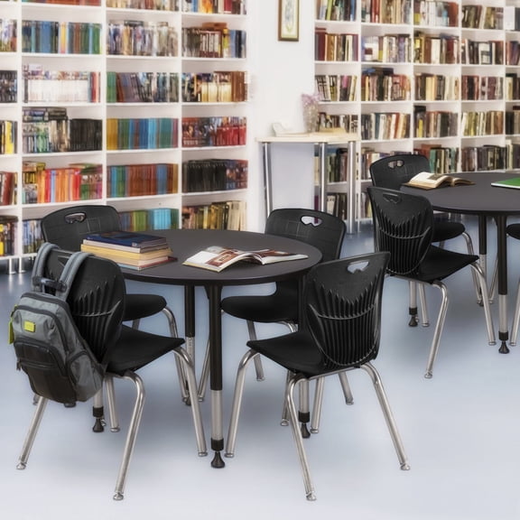 HomeStock Eclectic Exclusivity 30" Round Height Adjustable Classroom Table in Grey Adds Creative Edge and Versatile Function to Innovative Workspaces