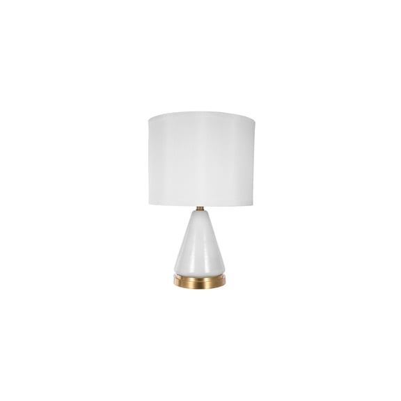Triangular Table Lamp - Gold & White Glass Base - Modern Fabric Shade - 20" Height