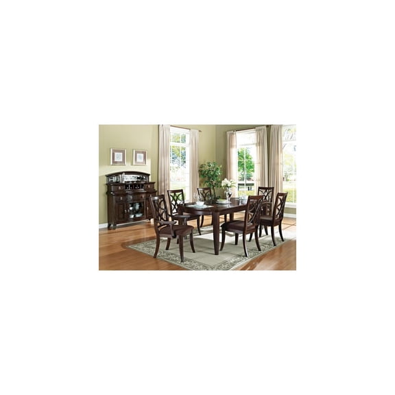 HomeStock Eclectic Exclusivity Dining Table, Dark Walnut, 82"L with 1 x 18" Leaf, 30.5"H x 42.25"W x 64"L, Traditional Design with Lattice Details
