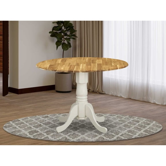 Homestock Artistic Accomplishment Antique Round Dining Table Made Of Sturdy Wood, Round Table Top With Clean Finish, Ideal For Small Dining Areas, Modern Compact Dining Table-Color:Natural and Linen W
