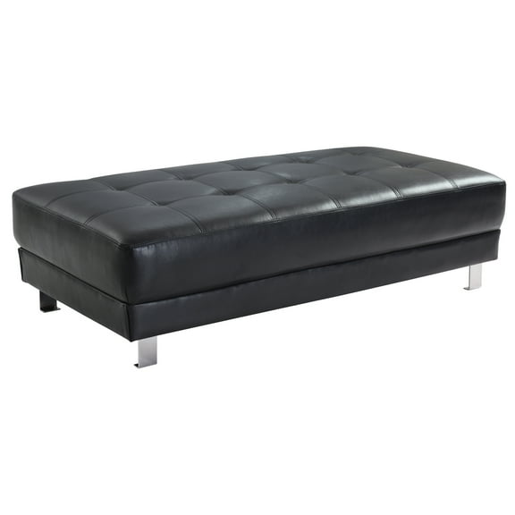 HomeStock Eclectic Exclusivity Black Oversize Tufted Ottoman - 57" x 28" x 16", Seats 2, High Density Foam, Chrome Legs for Modern Look