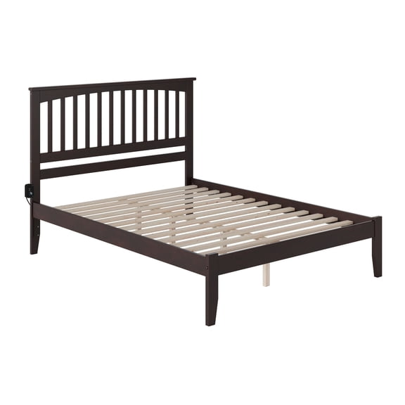 HomeStock Eclectic Exclusivity Platform Bed with Open Footboard & Turbo Charger - 82.5"L x 80.75"W x 50"H, Espresso Finish, King Size, Solid Hardwood