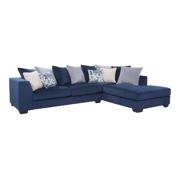 HomeStock Elegant Escape Casual Comfort Blue L Shaped Sectional Sofa with 8 Back Pillows and 4 Accent Pillows