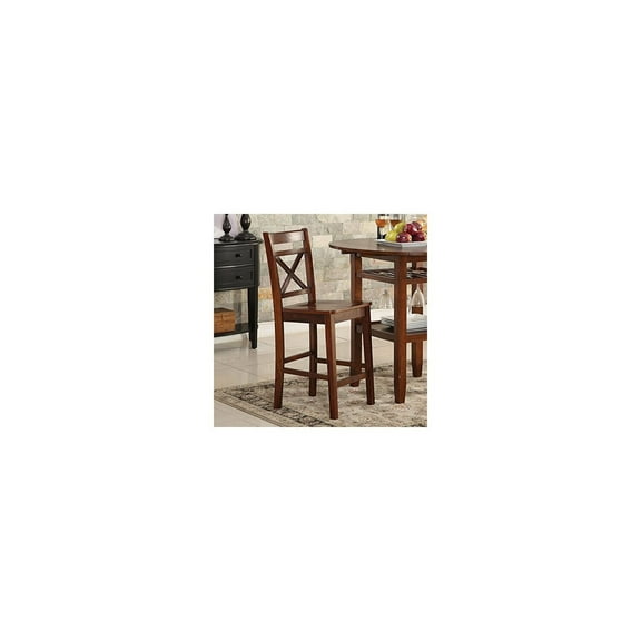 HomeStock Elegant Escape Counter Height Chair (Set of 2), Cherry, 39"H x 21"W x 18"L, Timeless Design with X-Shaped Back, Solid Wood Construction