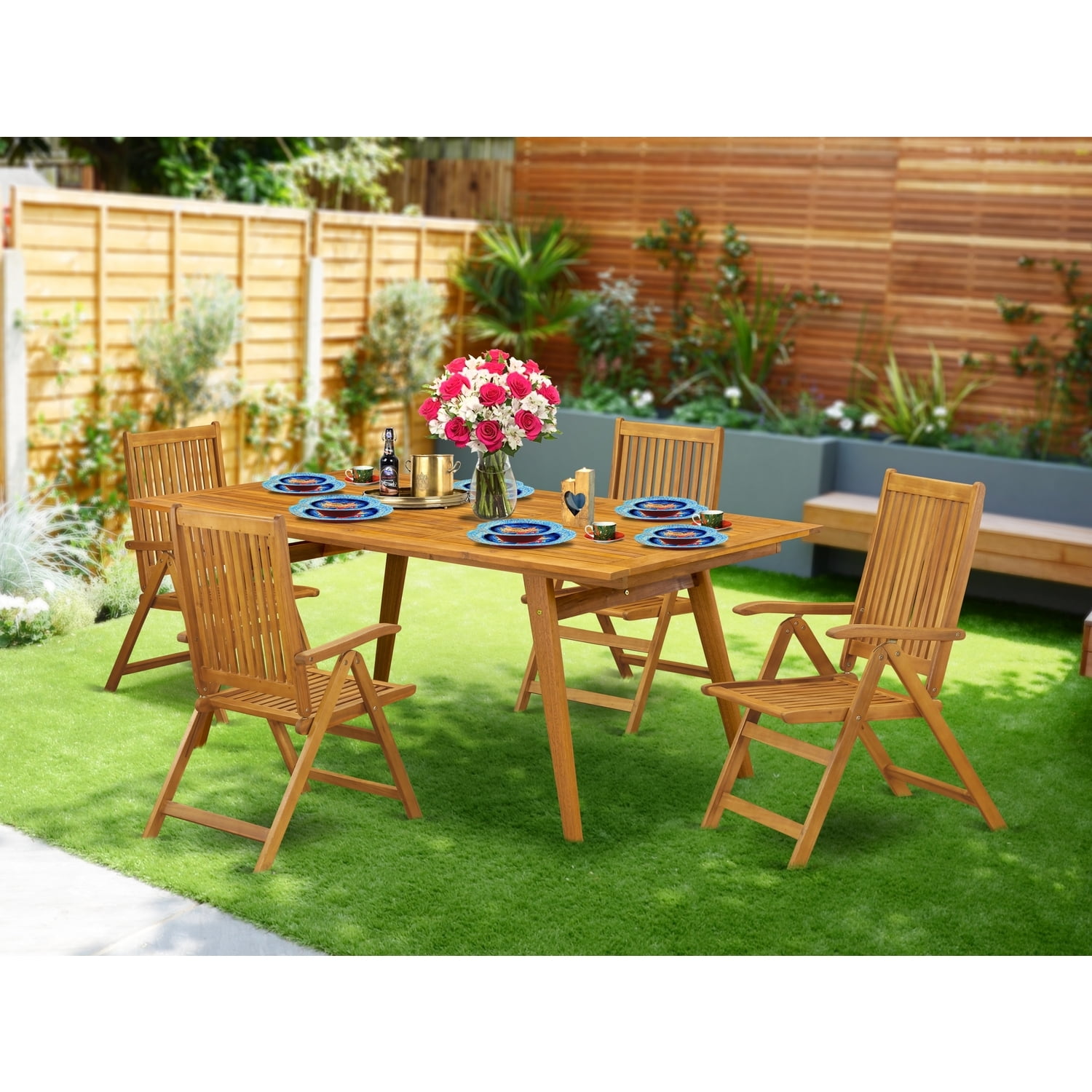 HomeStock Farmhouse Fresh 5Pc Small Patio Table Set 4 Foldable Arm