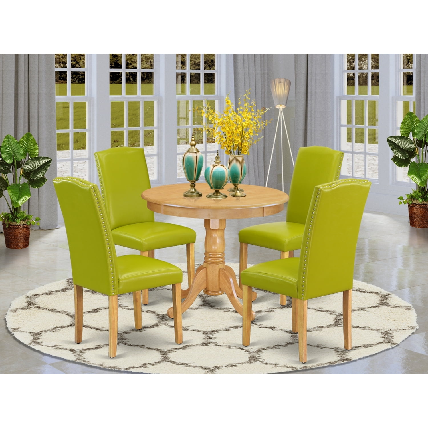 Farmhouse Round Dining Set - 5Pc Table & Chairs, 36" Table, Oak Legs ...