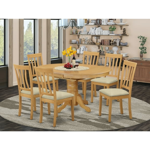 HomeStock Farmhouse Fresh Modern Dining Table Set- 6 Great Wooden Dining Room Chairs with Linen Fabric Seat - A Beautiful Butterfly Leaf Dining Table (Oak Finish)
