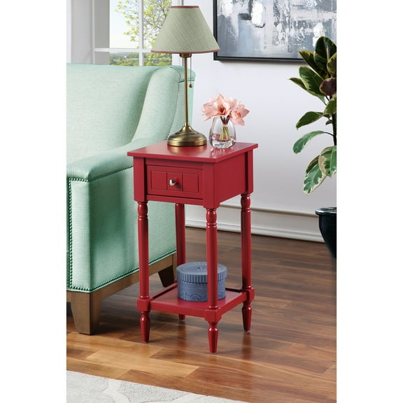 HomeStock Handcrafted Haven 1 Drawer Square Accent Table with Shelf, Low Profile Table, Glossy Wood Finish, 14"L x 14"W x 28"H, 30 Lb. Capacity-Color:Craneberry Red