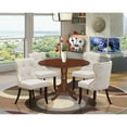 thumbnail image 1 of Farmhouse Fresh Furniture - A Dining Room Table Set for 4 Amazing Kitchen Chairs Using Linen Fabric Doeskin Color & An Attractive Two 9" Drop Leaf Round Wooden Table In Mahogany, 1 of 5