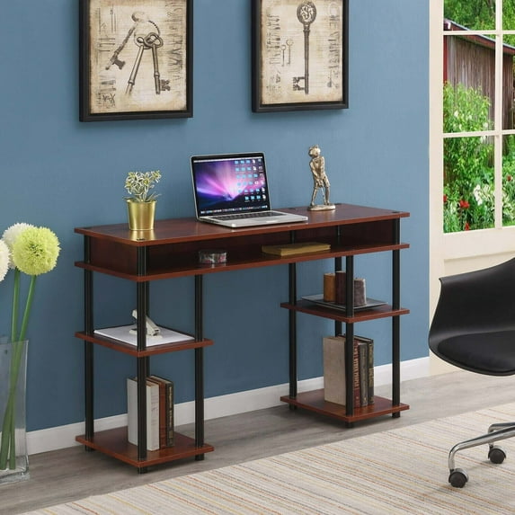 HomeStock Farmhouse Fresh Modern Contemporary No Tools Student Desk, Stainless-Steel Legs, Cherry/Black, 15.75 x 47.25 x 30.00 Inch