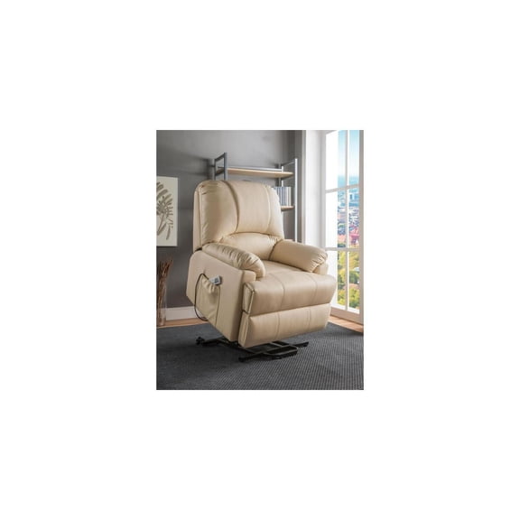 HomeStock Farmhouse Fresh Recliner with Lift & Massage, Beige PU - 34"L x 37"D x 41"H - Comfortable and Functional with Heated Massage Features