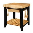 thumbnail image 1 of HomeStock Farmhouse Fresh Square Kitchen Island with Butcher Block Top, 30" W x 30" D x 36.38" H, Black/Natural, 4 Utensil Hooks, and Adjustable Glides, 1 of 7