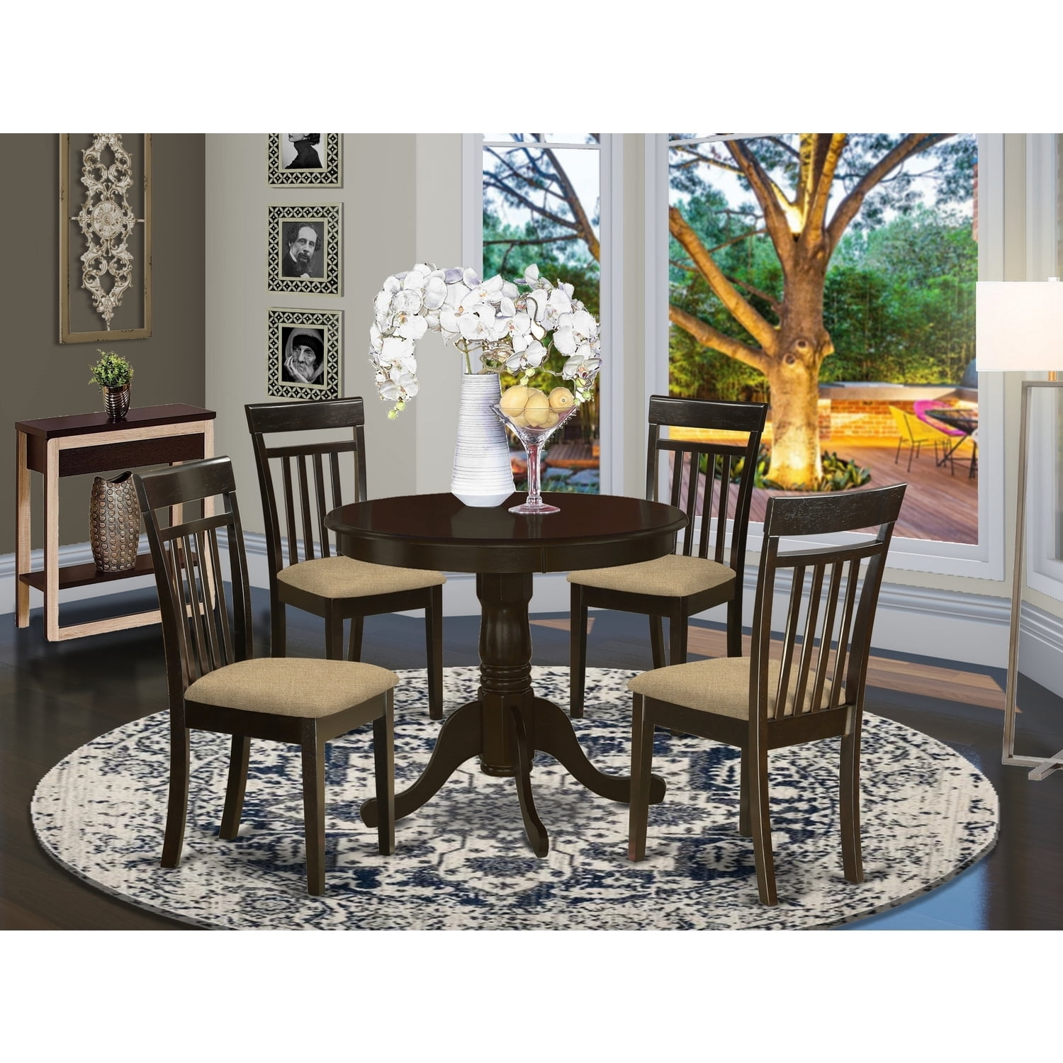 Farmhouse Kitchen Table Set for 4 - 36 Inch Round Dining Table & 4 ...