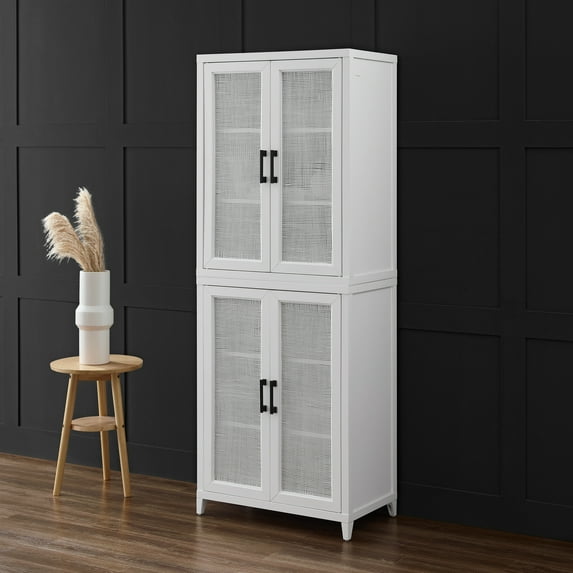 Tall Pantry Cabinet - White Storage Organizer with Adjustable Shelves - Modern Farmhouse Kitchen Cabinet