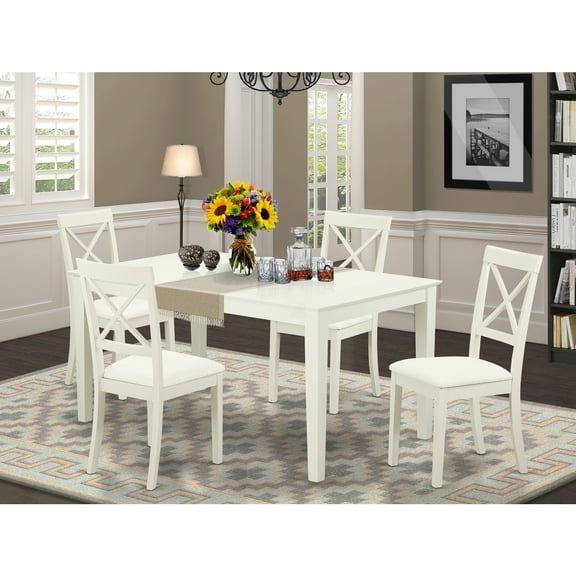 HomeStock French Country 5 Piece Rectangular Dining Room Set For 4 Set-Dining Table And 4 Dining Chairs In Linen White - 60 x 36 x 29 inches