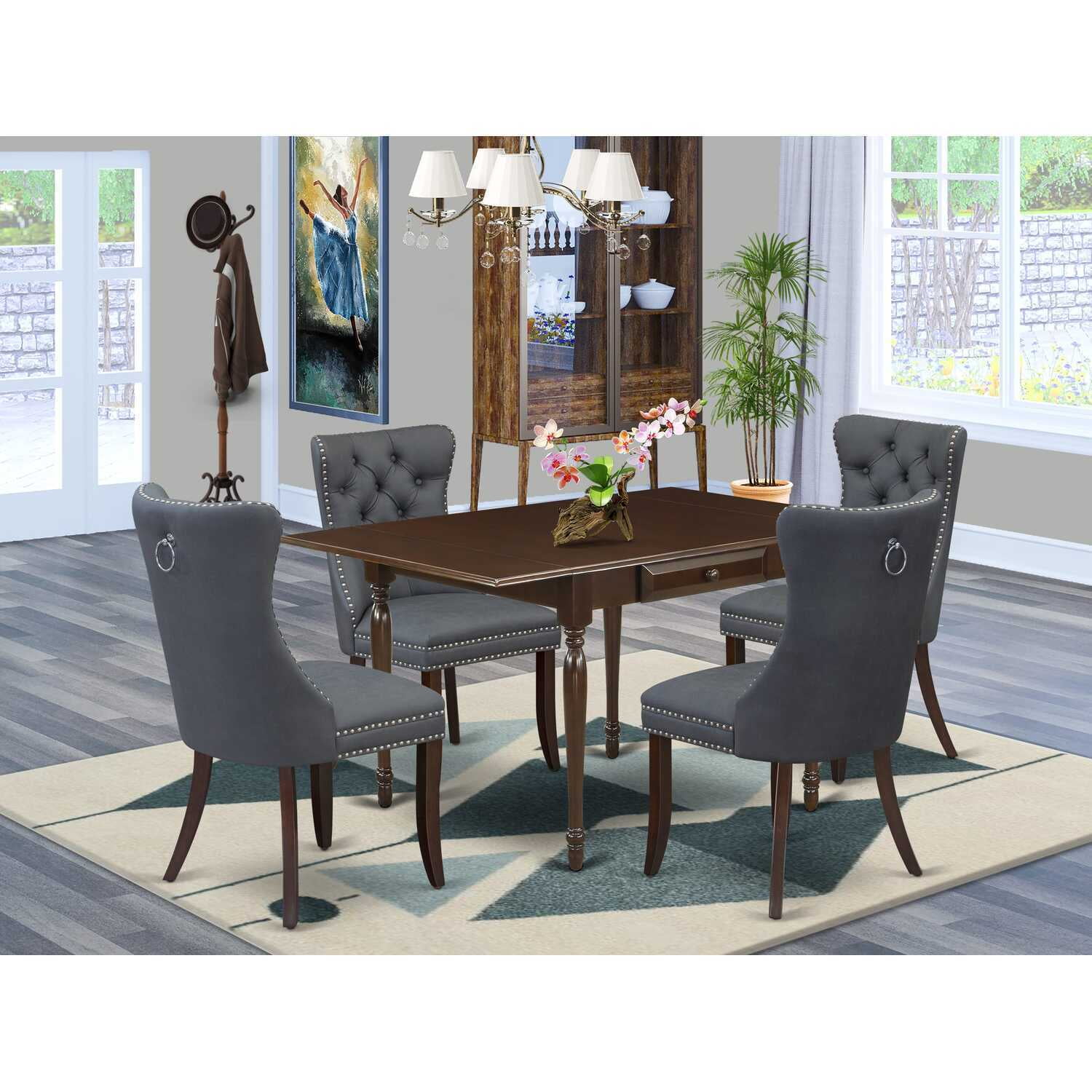 French Country Kitchen Dining Set - Table \u0026 4 Chairs - Mahogany Finish -  Walmart.com, image size:1500x1500
