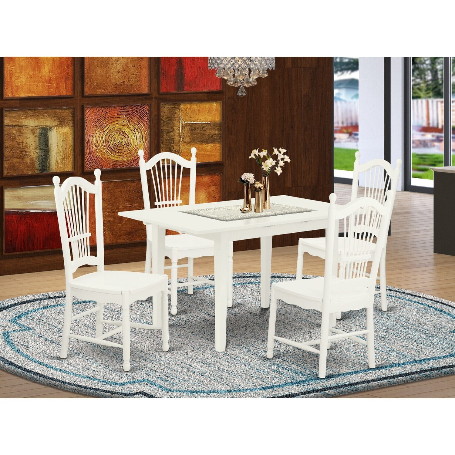 French Country 5 Piece Dining Set - Kitchen Table with 4 Chairs - Linen ...