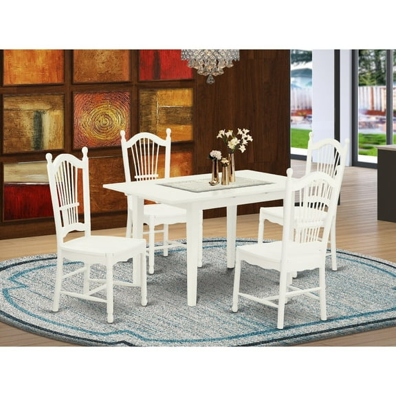 French Country 5 Piece Dining Set - Kitchen Table with 4 Chairs - Linen White Finish