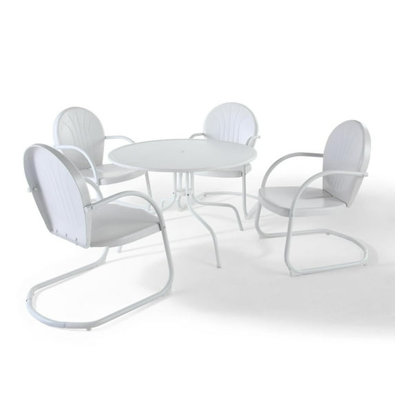 HomeStock Old World Charm 5 Piece Outdoor Metal Dining Set with Dining Table & 4 Chairs, Sturdy Steel Construction-Color:White Satin/White Gloss,Size:Solid Back