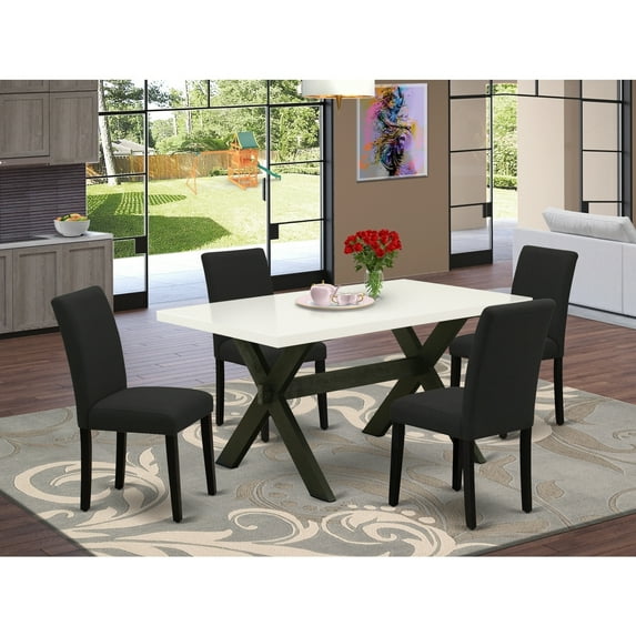 5 Piece Dining Set - Kitchen Table with 4 Chairs - Modern Farmhouse Style - Black & Linen Finish