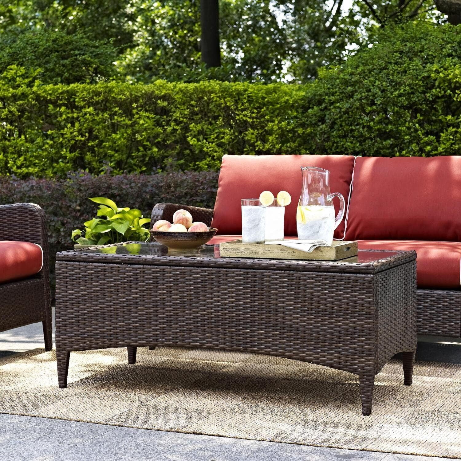 HomeStock Brown Patio Porch Outdoor Wicker Coffee Table Sangria/Brown ...