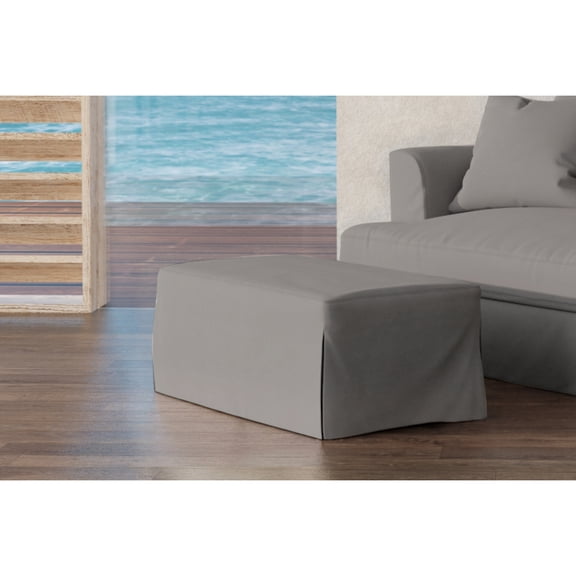 French Country Ottoman44" Wide Slipcovered FootrestWashable Stain Resistant Gray Fabric