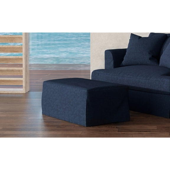 French Country Ottoman44" Slipcovered FootrestWashable Performance FabricNavy Blue