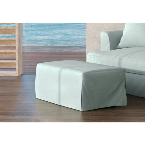 French Country Ottoman  44" Slipcovered Footrest  Washable Performance Fabric  Stain Resistant Blue