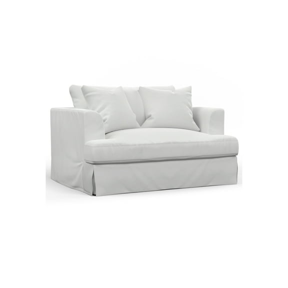 French Country Chair And A Half Ottoman Set - Slipcovered Armchair, Washable Fabric, 2 Pillows, White