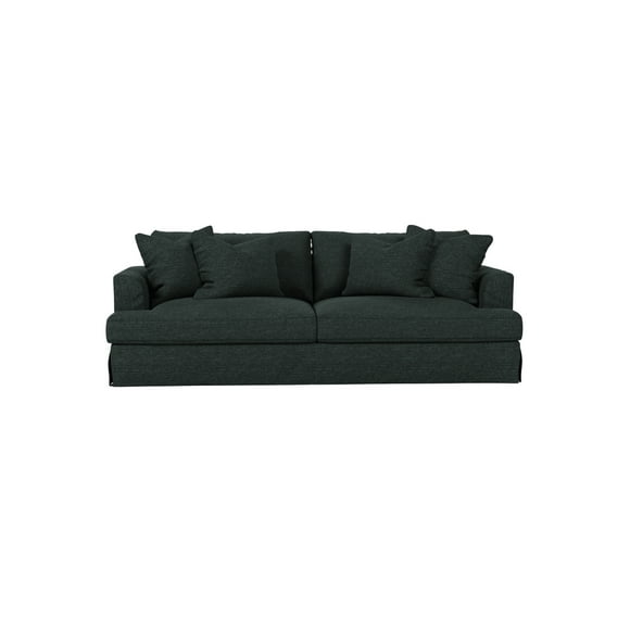 French Country SofaSlipcovered Recessed Arm SofaWashable Sofa with PillowsDark Gray Living Room Couch