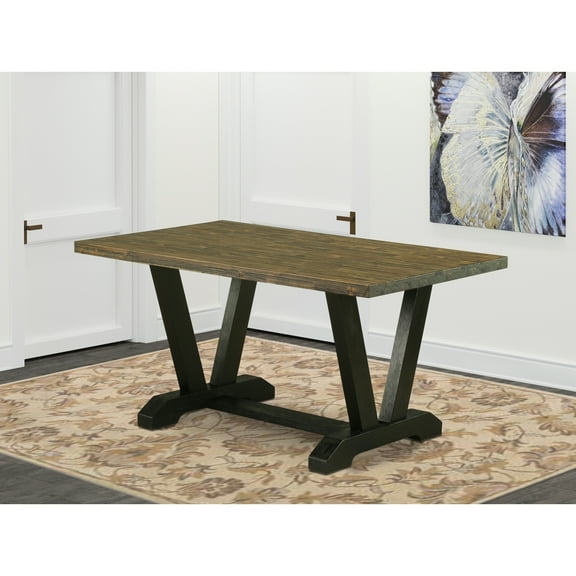 French Country Dining Table 60x36 Inch - Rustic Wood Table with Black Legs - Farmhouse Kitchen Table