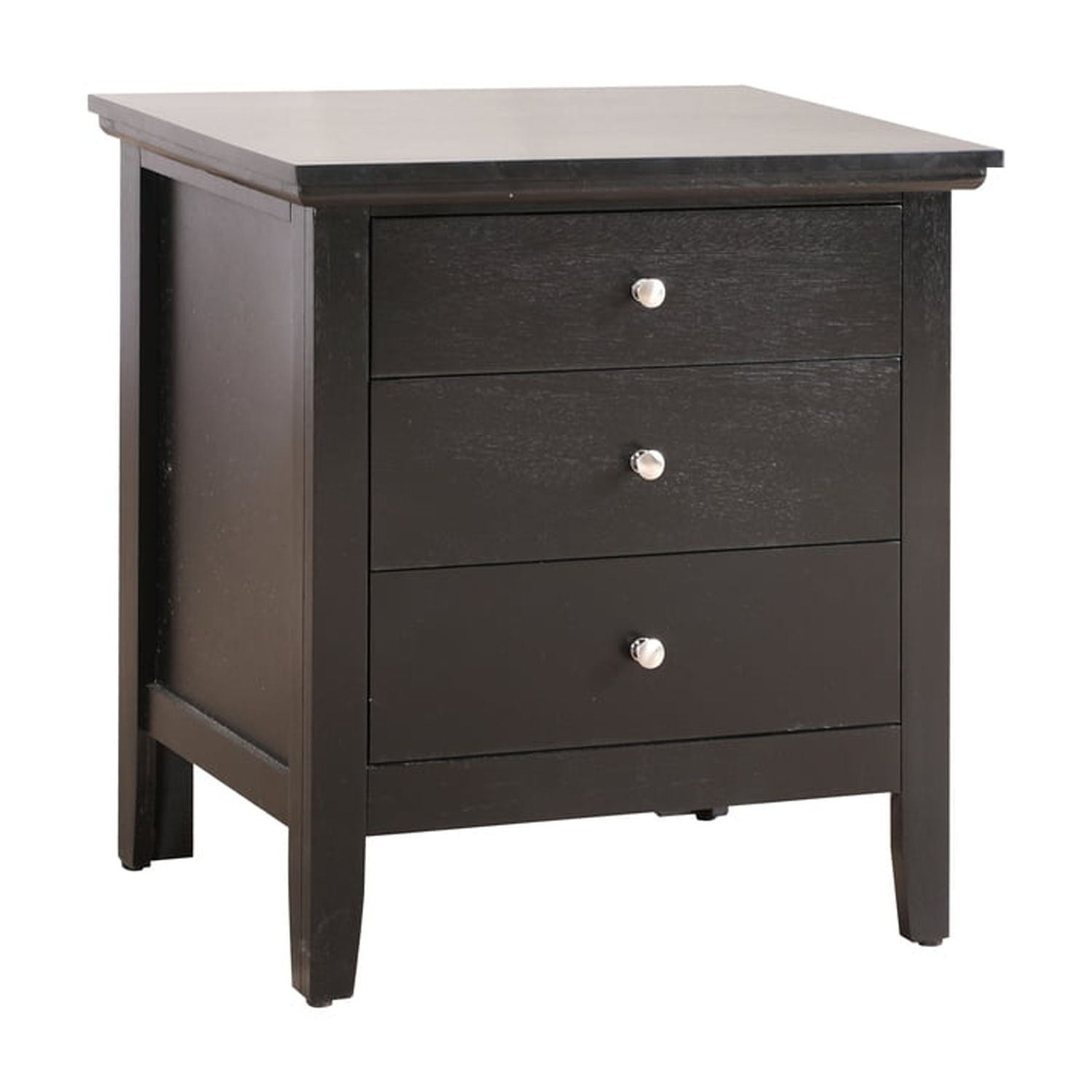 Transitional Nickel-Handled 3-Drawer Nightstand in Black