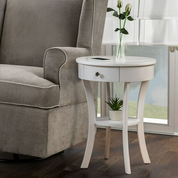 End Table with Drawer & Shelf - Small Accent Table, Living Room Nightstand, White Finish, 20" x 20" x 24"