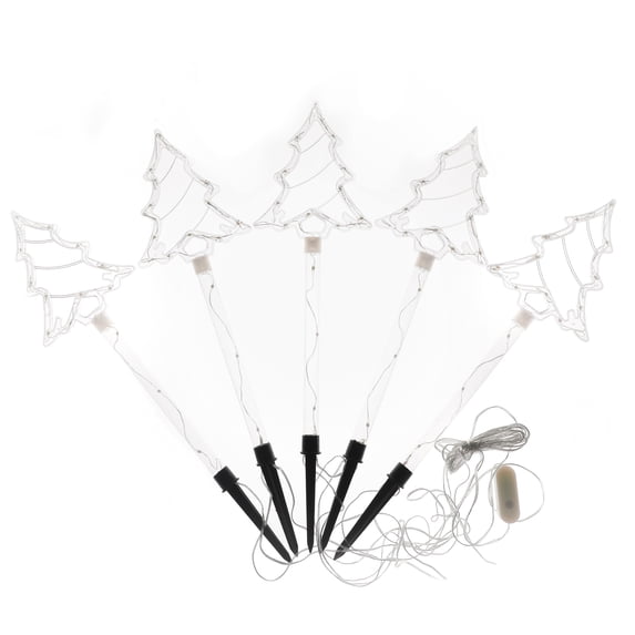 HomeStock Set of 5 Multi-Color Lighted Christmas Tree Holiday Outdoor Stakes, Perfect for Lawn, Garden, or Yard Decorations this Holiday Season