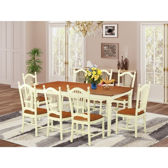 French Country Dining Set - Table & 8 Chairs - Kitchen Dinette Set - Farmhouse Style Furniture